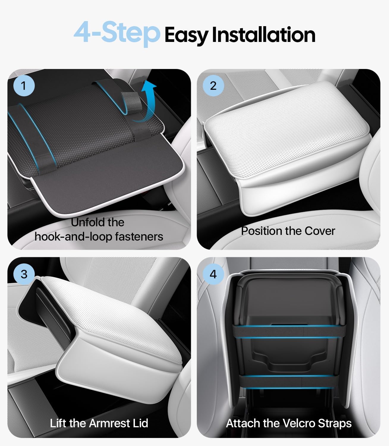 Wigoo Center Console Lid Cover for Tesla Model Y Juniper 2025-2026 & Model 3 Highland 2024-2026 (Standard, Premium & Performance), [Soft Support] Nappa Leather Armrest Protector Cover, White