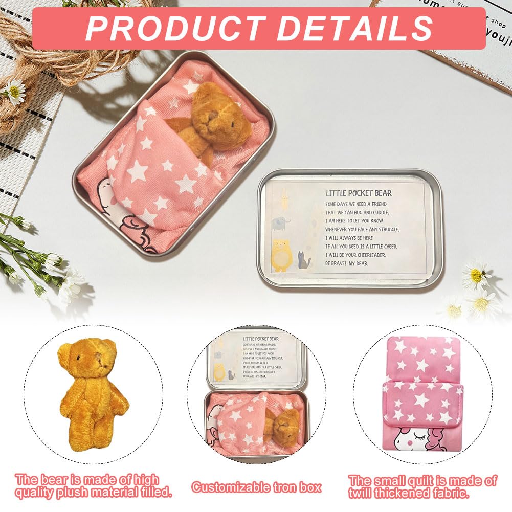 Copbopwn Mini Plush Pocket Bear Teddy in a Tin Box Small Teddy with Sleeping Bag Gift Card Little Pocket Bear Doll Hug Love Emotional Comfort Companion for Birthdays Christmas Kids Friends (Brown) - Image 3