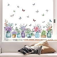 Vista 10 de Pegatinas colgantes para ventana de plantas verdes en maceta, PVC de doble cara, mariposa floral, anticolisión, removibles, calcomanías