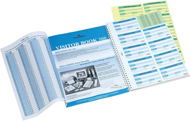 Durable Visitor Book 300 Refill Pack | 300 Perforated 90 x 60 mm Visitor Badge Inserts | GDPR Compliant | Security Sheet Hides Personal Details