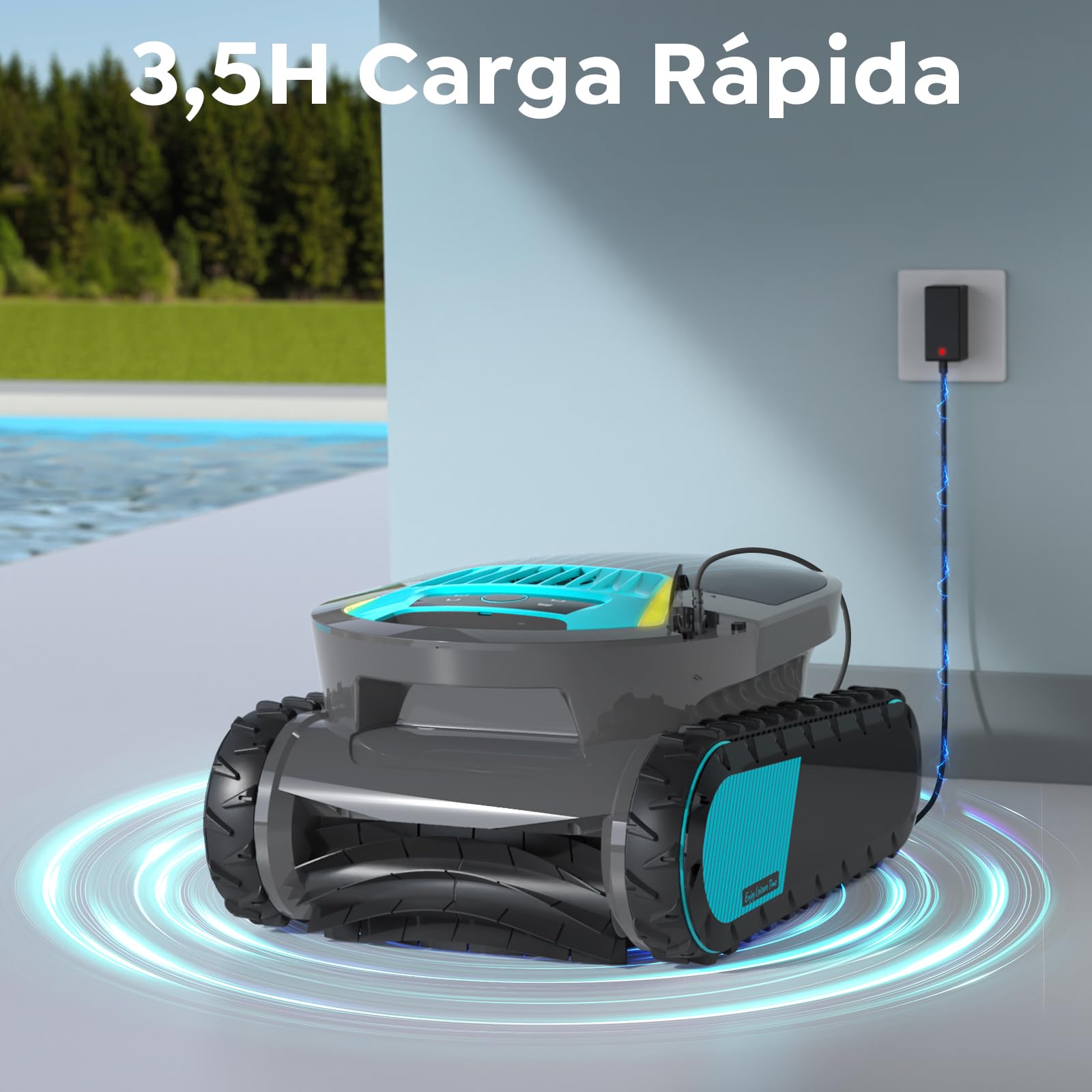 Pleco Pro Robot Limpiafondos Piscina, Autonomía 210 Min, Doble Filtro, 7 Modos, Control App, Limpiafondos Piscina Automático, 200 m²,Titanium