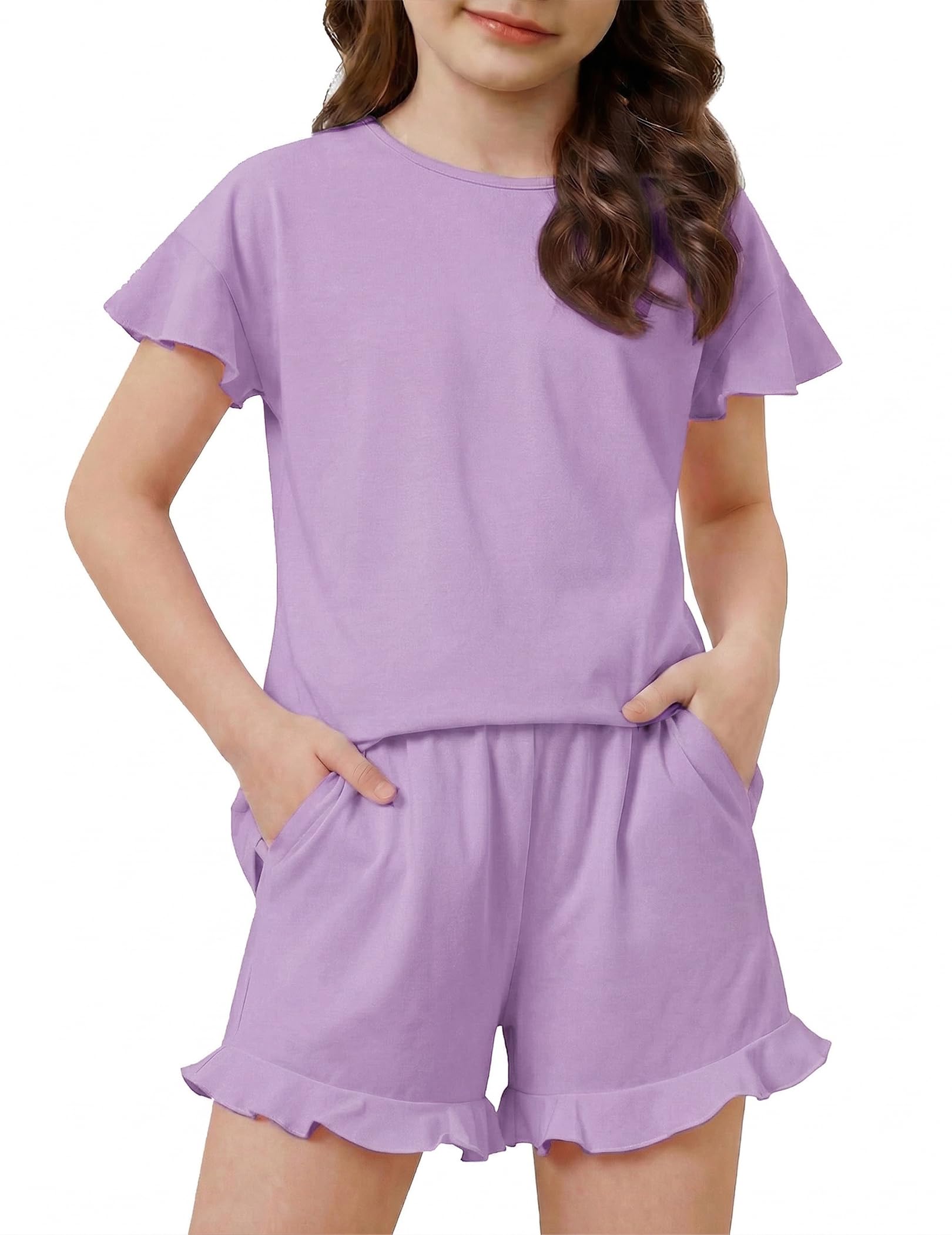 Arshiner Girls Pajamas Ruffle Short Sets Cute Sleepwear Soft Kids Pjs