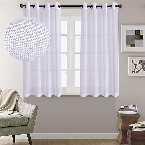 Vista 21 de Home Brilliant Natrual - Cortinas traslúcidas de lino beige cálido para ventana, para dormitorio, casa de campo semitransparente para niños