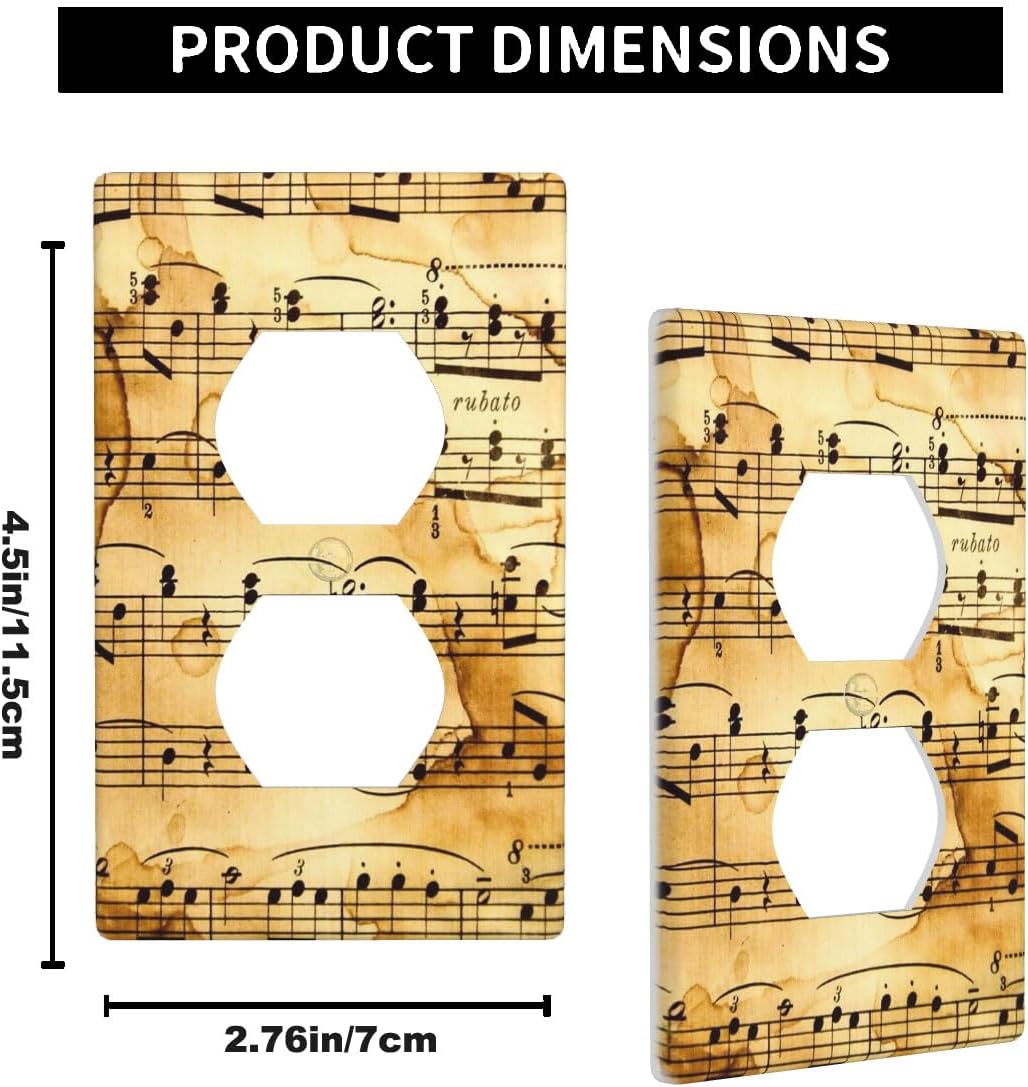 Vintage Music Note 1-Gang Duplex Wall Plate, Old Sheet Music Musical Outlet Cover Plate 4.5"x 2.76" for Home & Office Music Decor