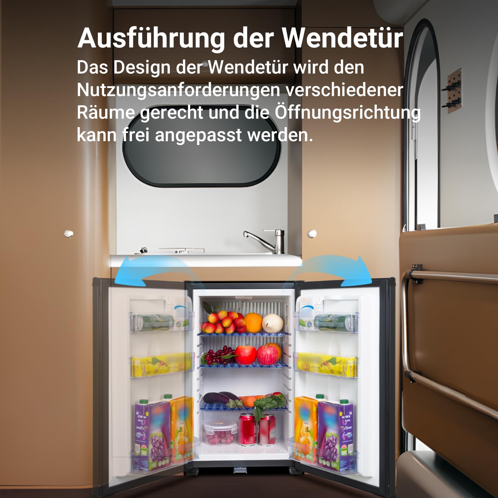 Camping Kühlschrank 50L, Kühlschrank 12V 230V, Kühlschrank Wohnwagen mit Schloss und Wendetür, Wohnmobil Kühlschrank, Minikühlschrank lautlos für Camping, Auto, Zimmer, Schwarz