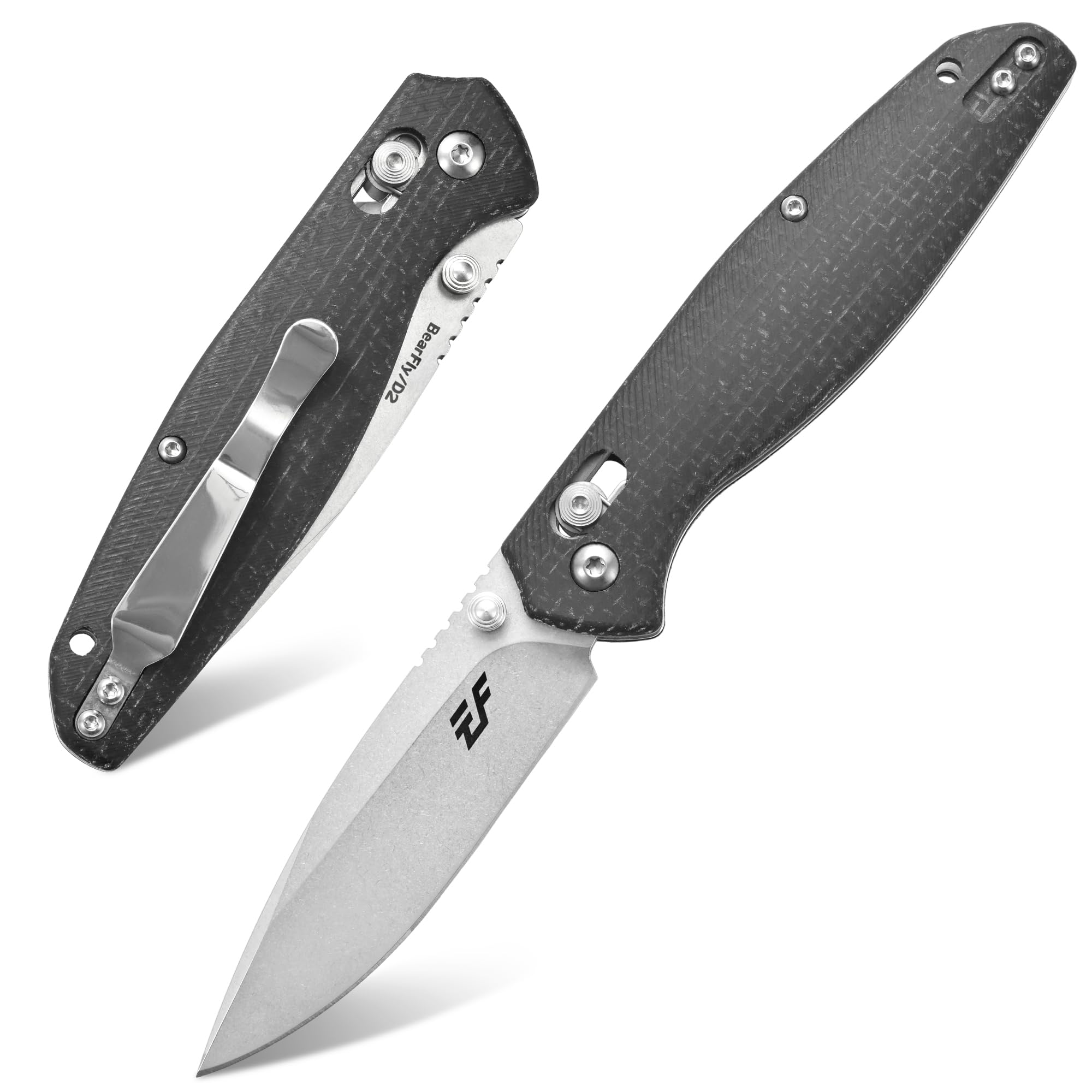 Eafengrow EF966 Folding Knife D2 Blade Micarta Handle with Pocket Clip EDC Tactical Knife thumb knobs Axis Lock EDC Multitool Knife (BLACK)
