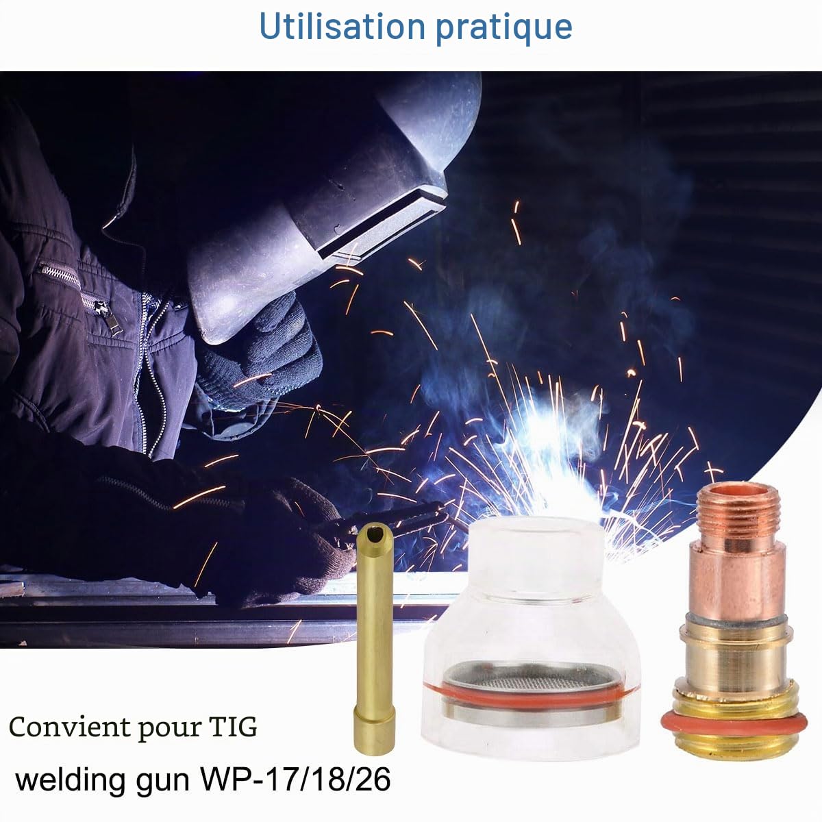 Kit Coupe en Verre Torche de Soudage pour TIG-17/18 / 26 Gaz Len 2.4 mm Collet Chuck Body Rubber Gaskets Cup Seal Finger Cot Argon Arc Welding Gun Consumables Accessories Kit