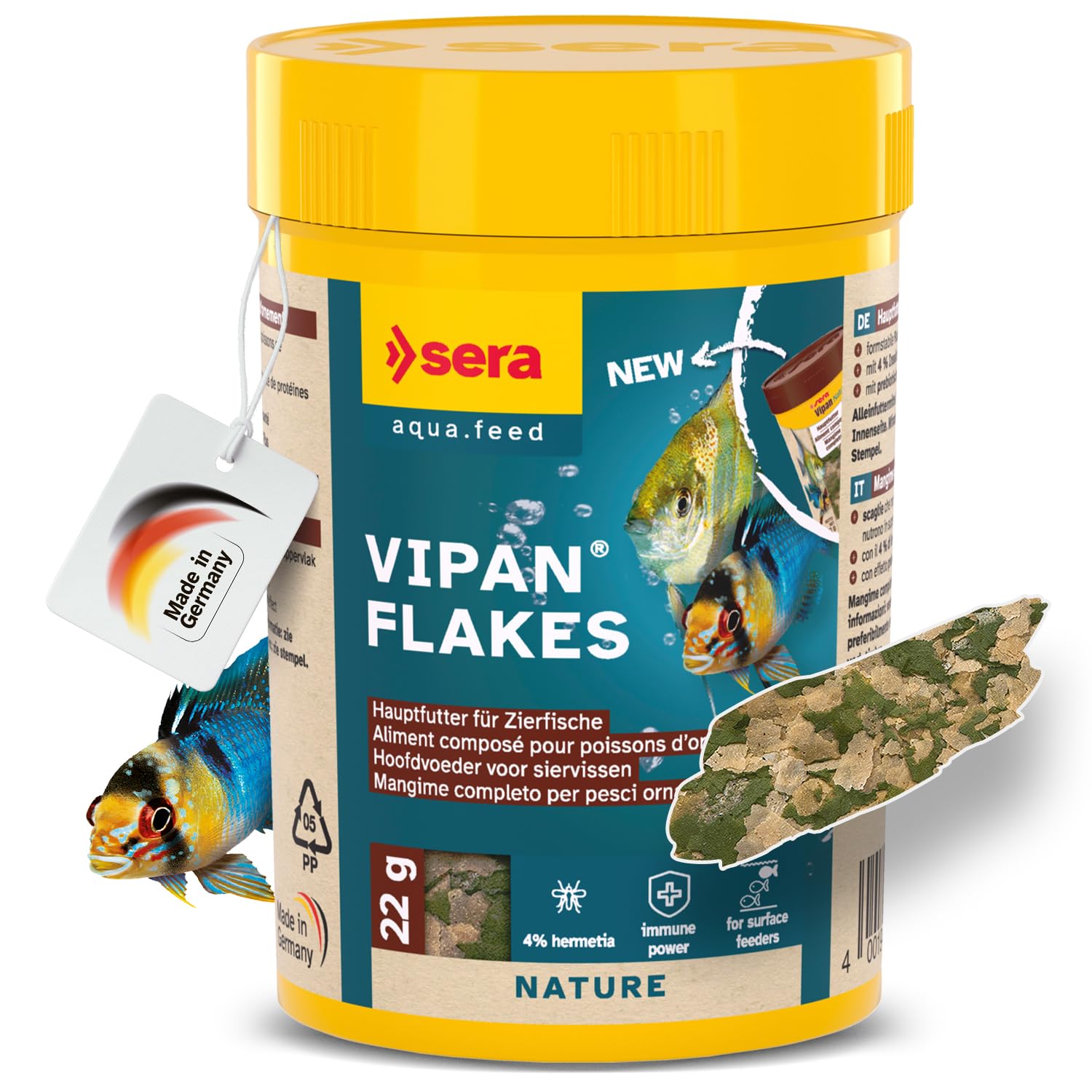 sera Vipan Flakes 100 ml (22 g) | Fischfutter Aquarium für Zierfische | Flockenfutter Aquarium | Fischfutter Flocken mit 4% Insektenmehl | Naturnahe Ernährung | Fördert Gesundes Wachstum