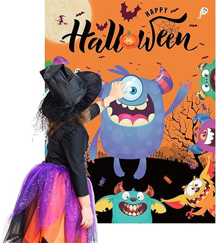 Miniatura 5 de Juegos de fiesta de Halloween, Pin Eye on The Monster Game Reutilizable, Pin The Monster Halloween Party Favor Suministros para niños y niñas