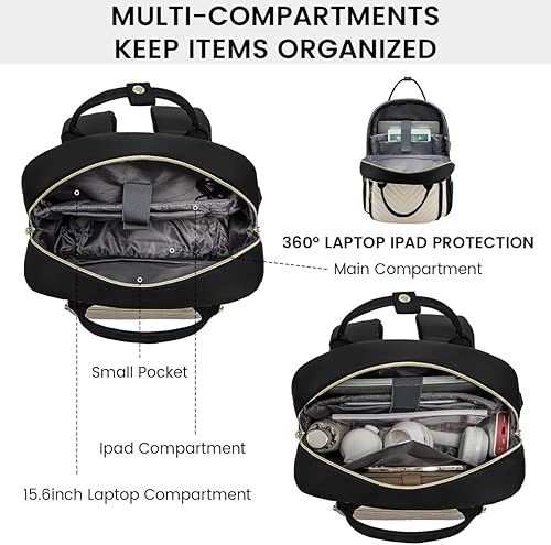 Miniatura 7 de LOVEVOOK Mochila para laptop para mujer, mochila de trabajo de moda con puerto USB, mochilas impermeables para el trabajo., negro, beige