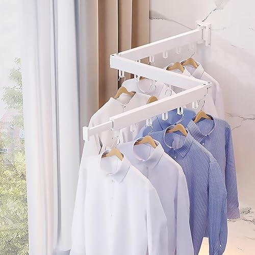 Miniatura 3 de Estante de secado de ropa montado en la pared, estante de secado de ropa retráctil, estante de secado de ropa de 3 pliegues, estante oculto de ropa