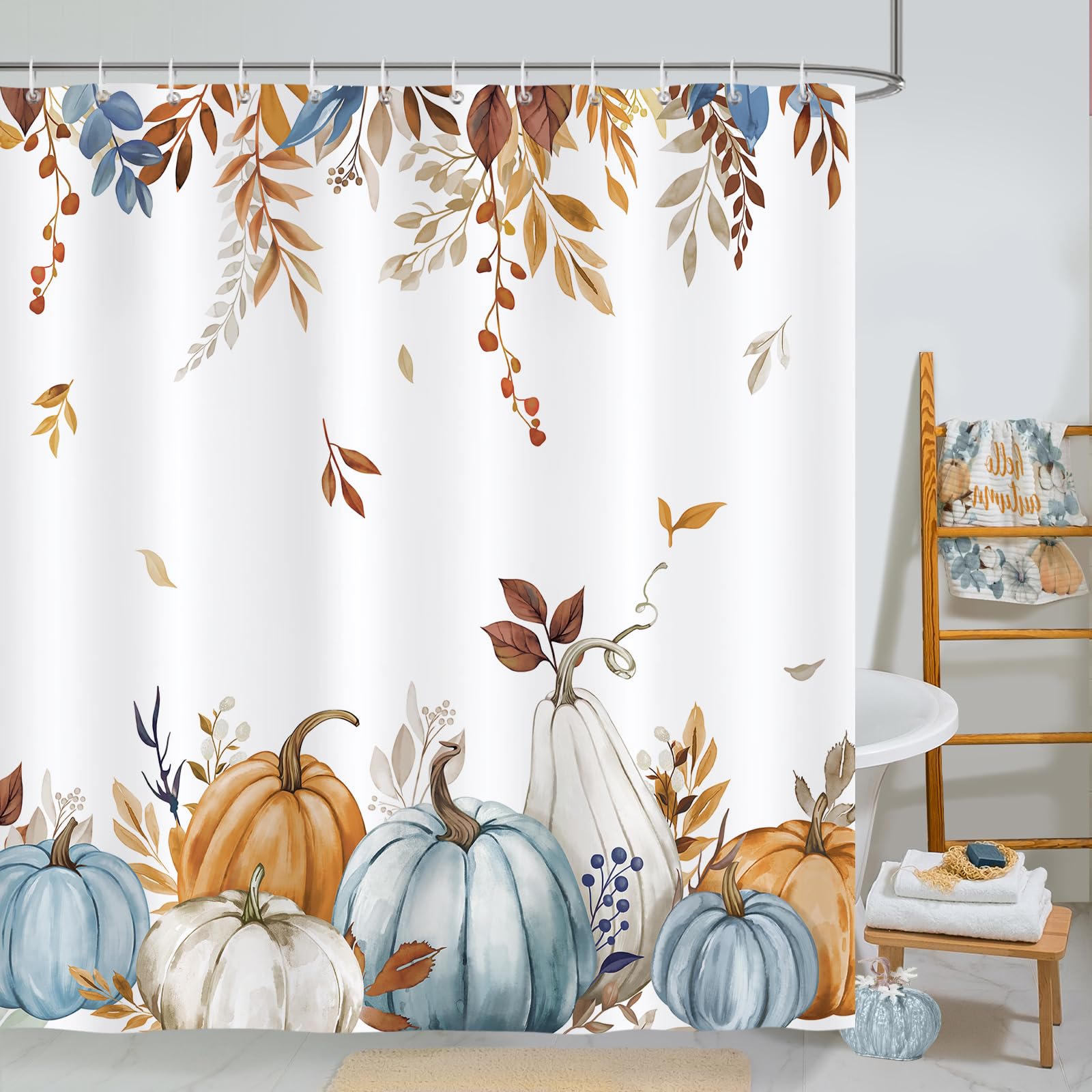 Bonhause Blue Orange Pumpkin Shower Curtain