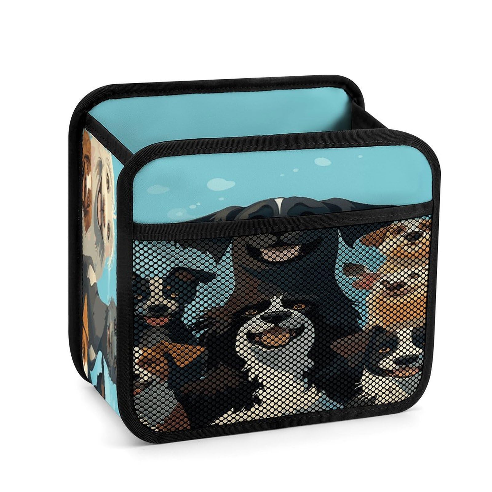 Btcowzrv Style A Large Group Of Dogs On A Blue Background Car Seat Back Organizer, Pu Leather Hanging Backseat Car Organizer With Elastic Mesh Pocket, Storage Bag For Most Vehicles