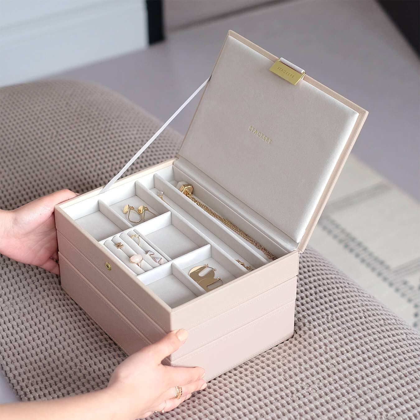 Stackers Blush Pink & Champagne Gold Classic Medium Jewellery Box - Set of 3, Blush Pink & Gold - Image 4