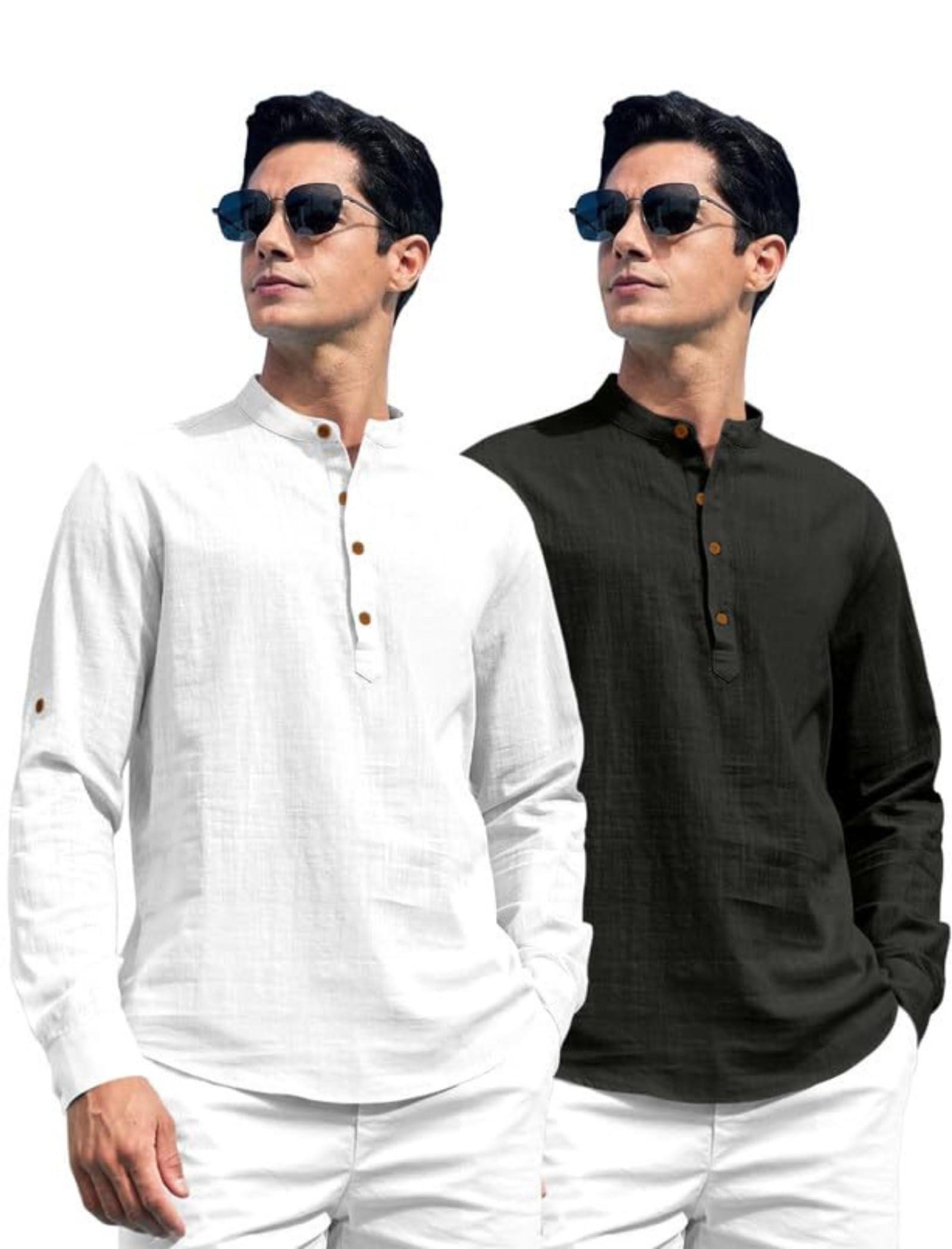 royalscout Combo of Men's Solid Cotton Blend Full Sleeve Straight Kurta Shirt (Pack of 2)-picture-39