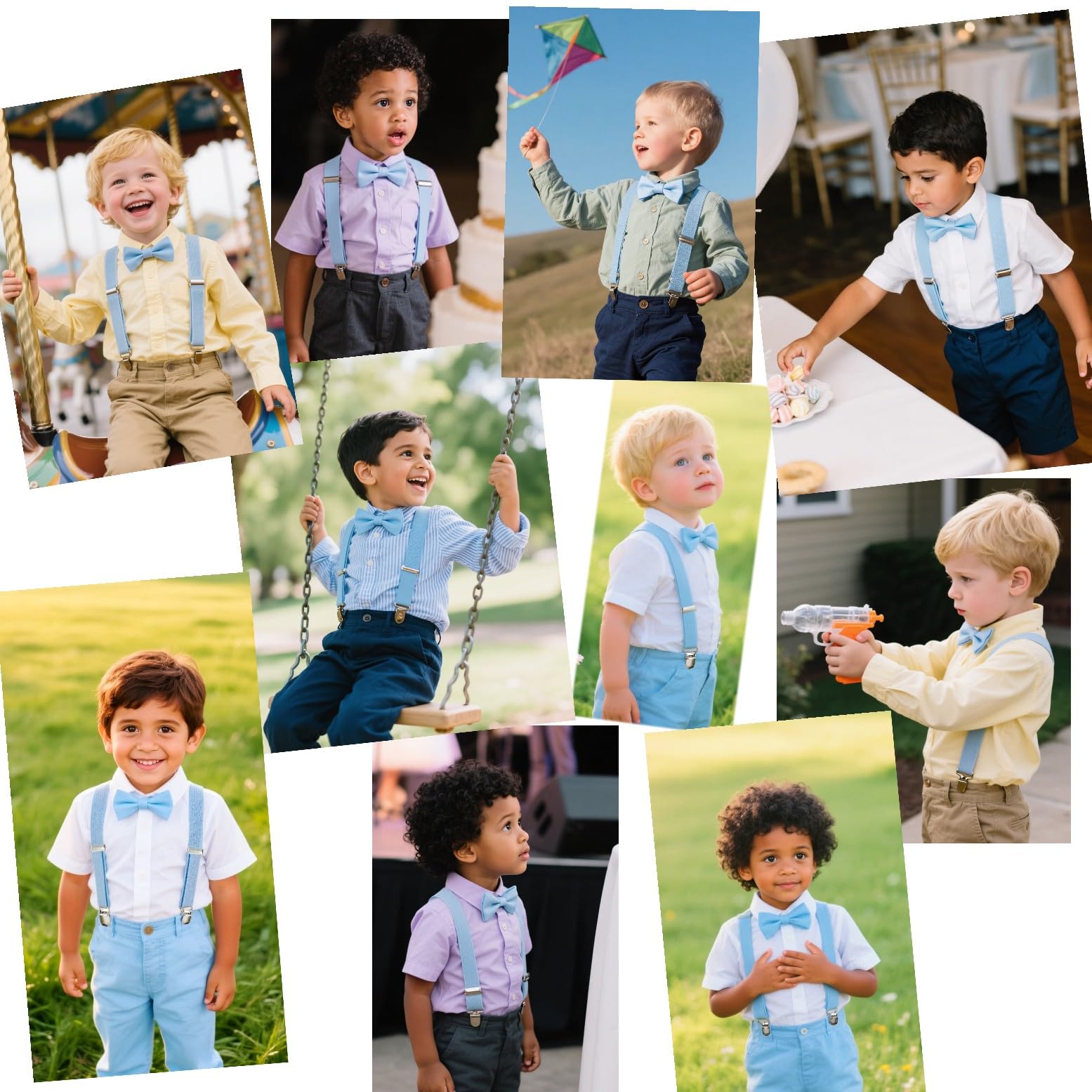 JZK Conjunto pajarita y tirantes azul claro para niños menos 135 cm, ajustable con clip forma Y tirantes con pajarita azul cielo para infantil pequeños, para bodas, fiestas