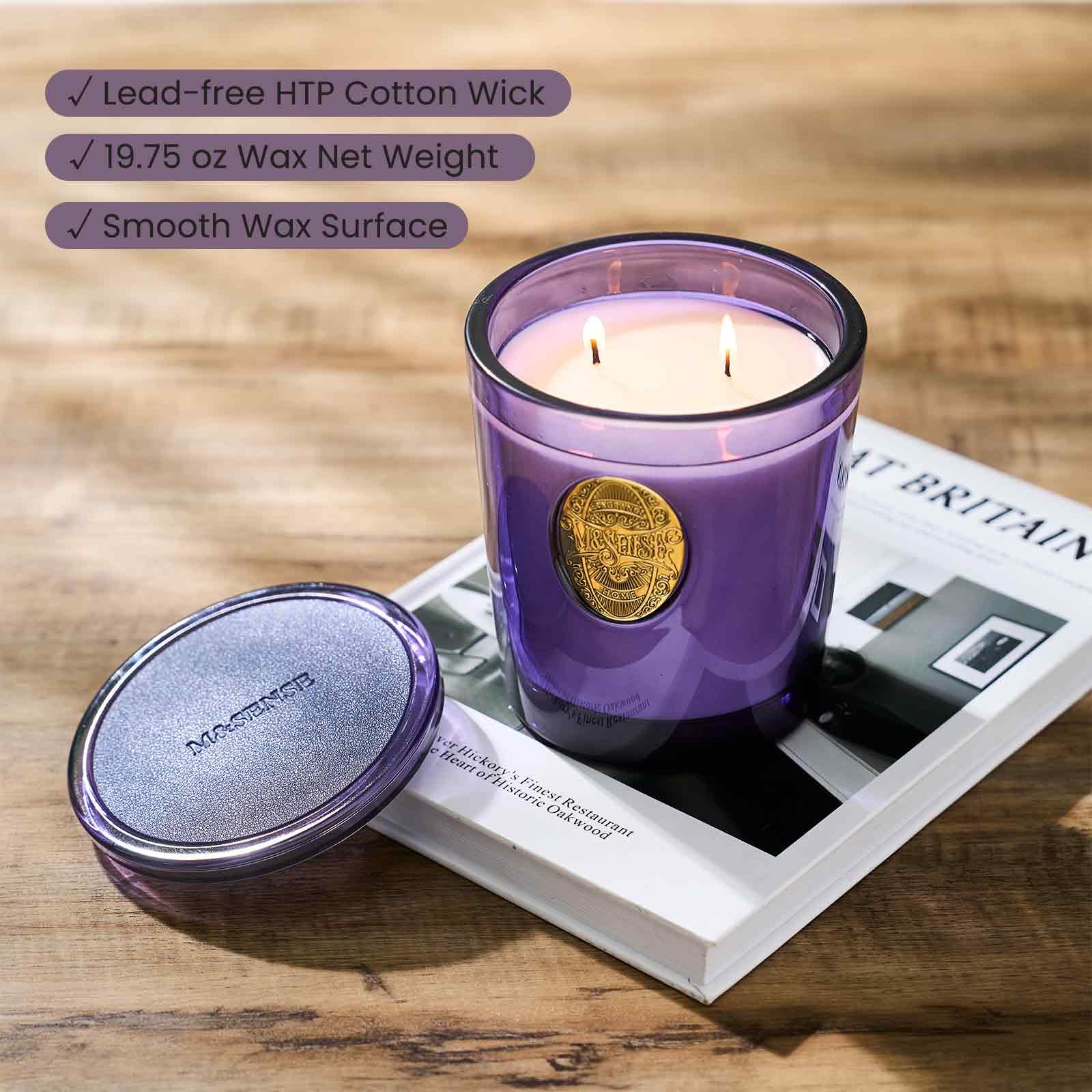 M&SENSE Vela grande de soja de dos mechas, lavanda cítrica y morado, 20 onzas, tiempo de combustión de 120 horas, vela perfumada de lujo para relajación, regalo, decoración del hogar, ideal para