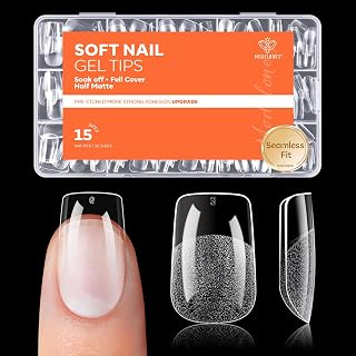 modelones Square Nail Tips, 240pcs Short Square Soft Gel Nail Tips | Full Cover Acrylic Extensions, Pre-Shaped 15 Sizes Press on Nails DIY Home or Professional Salon Use