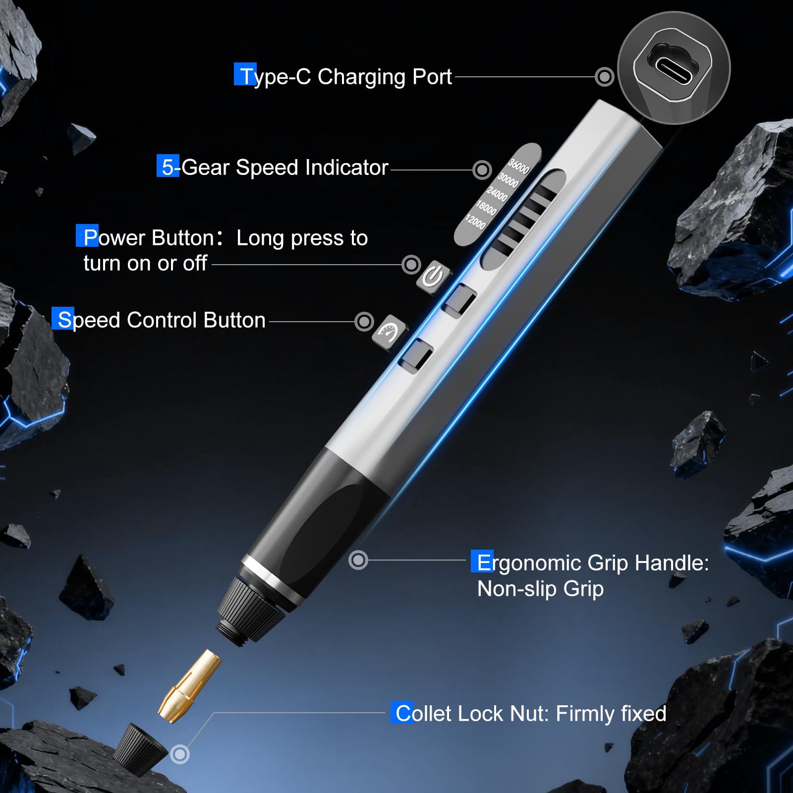 STREBITO Engraving Pen - 47-in-1 Kit for Metal, Wood & More -6