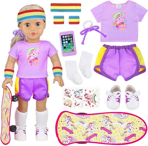 Vista 8 de ZITA ELEMENT Muñeca americana de 18 pulgadas, 14 piezas, accesorios de maquillaje con vestido para muñeca de generación, juego de belleza y ropa