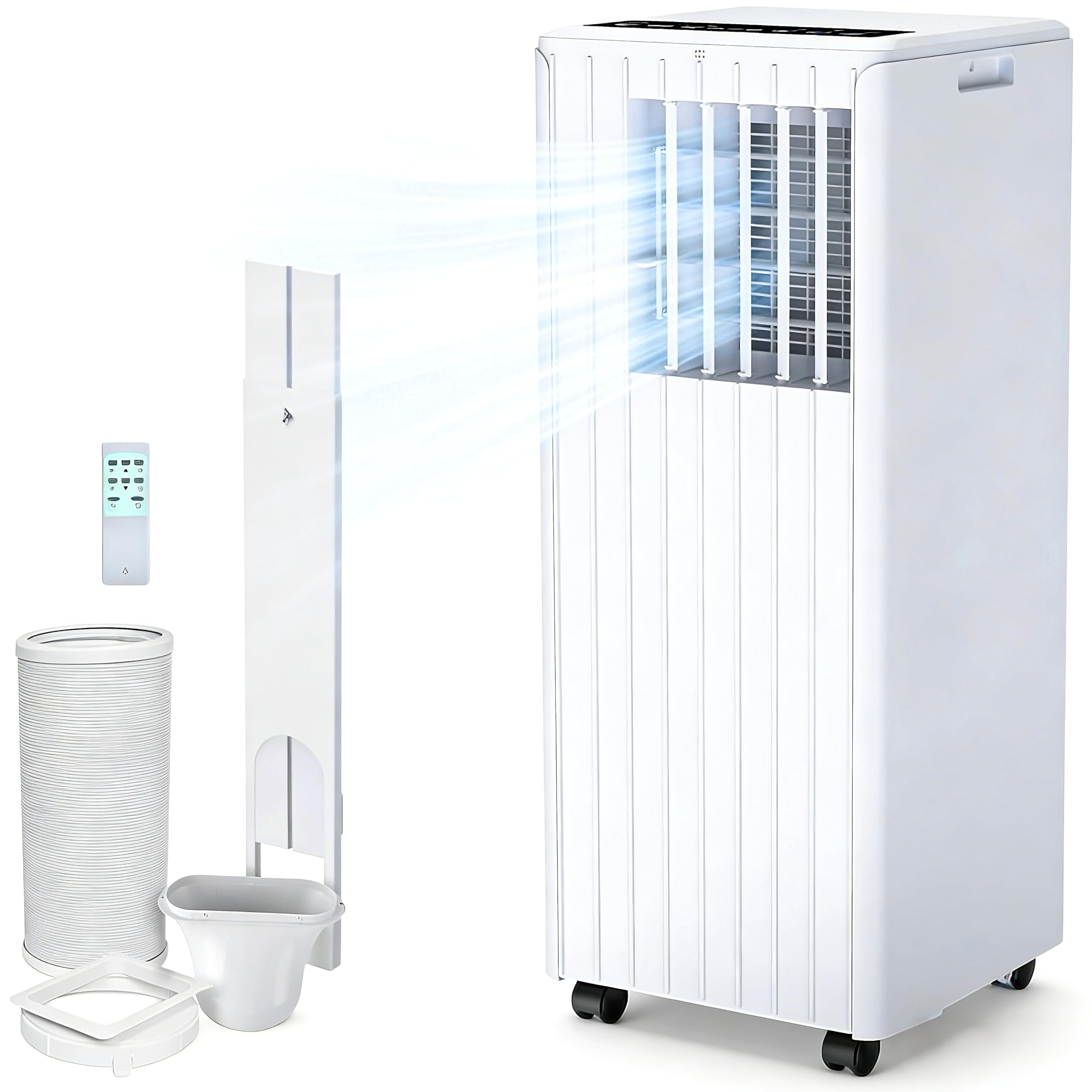 Rbfgyiop 9000Btu Striped Model 9000 Btu Portable Air Conditioner – 4-In-1 Dehumidifier, Fan, Cooling & Sleep Mode – 2 Speeds, Remote Control With 24H Timer, Mobile Ac Unit For Rooms Up To 400 Sq.ft, Window Venting Kit Included