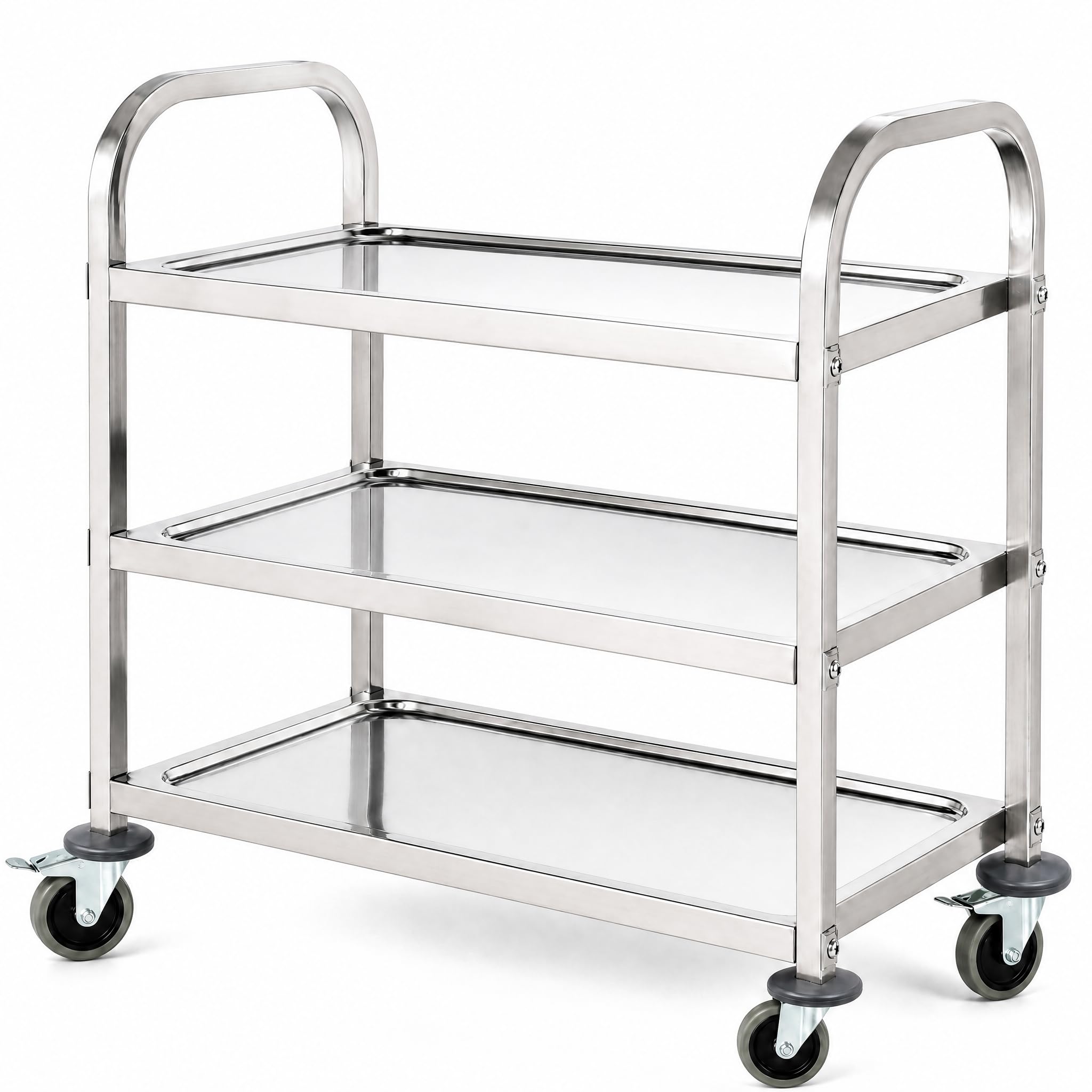 Chariot de Service en Acier Inoxydable avec roulettes Chariot à Main Roues 72x40x82cm