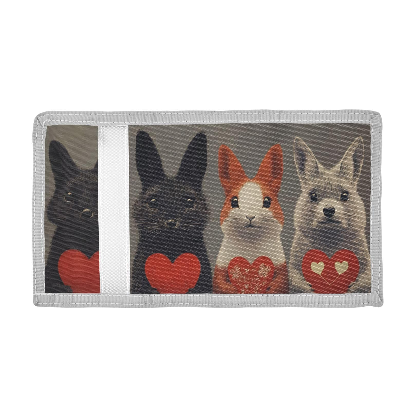 FOLIOSA Kids Wallet for Boys Girls Little Animal Valentines Print Youth Wallet with Zipper Pocket Card Holders, Novelty Wallet 4.9×2.9 in