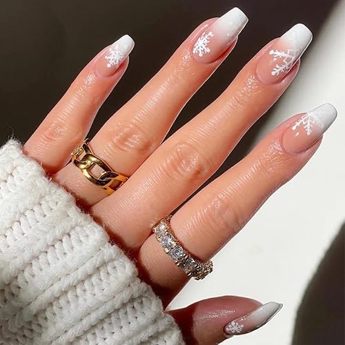 Christmas Press on Nails - Medium Square Nude Fake Nails