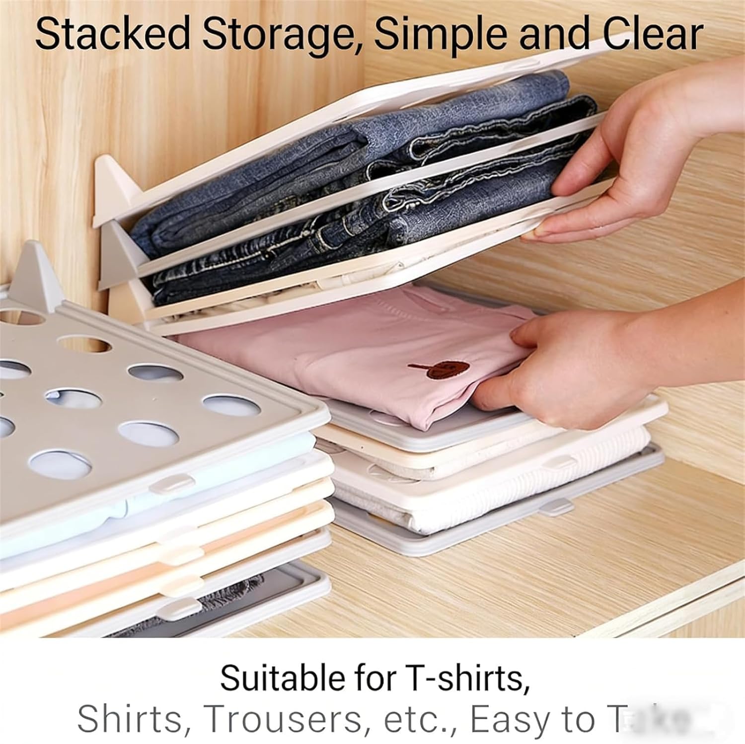 2026 New Stackable Closet Organizer, Stackable Closet Clothing Organizer System, Non-Slip Space-Saving Folding Board System for T-Shirts, Pants & Sweaters (10PCS)