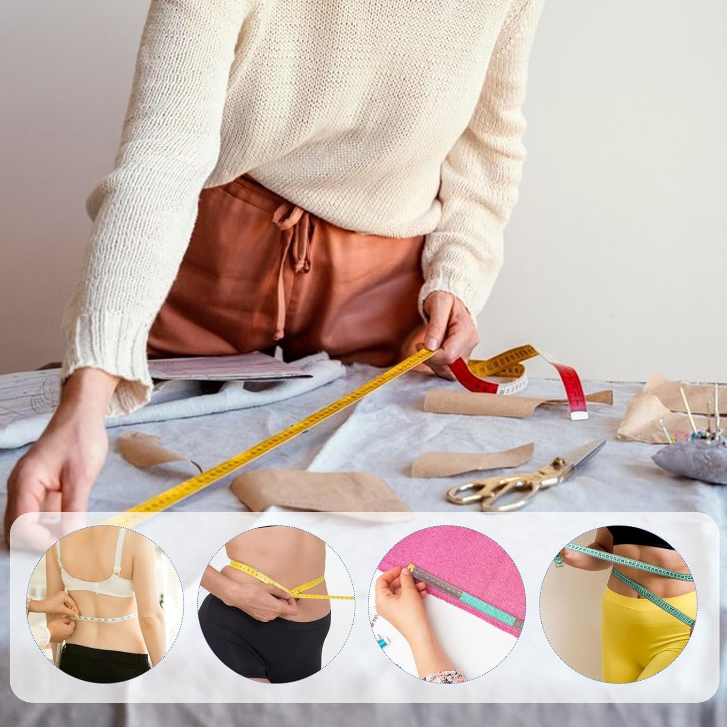 5 cintas métricas de doble cara, cintas métricas para cintura, ropa, telas y costura, cintas métricas flexibles para medir el cuerpo - 150 cm (60 pulgadas) - 5 colores