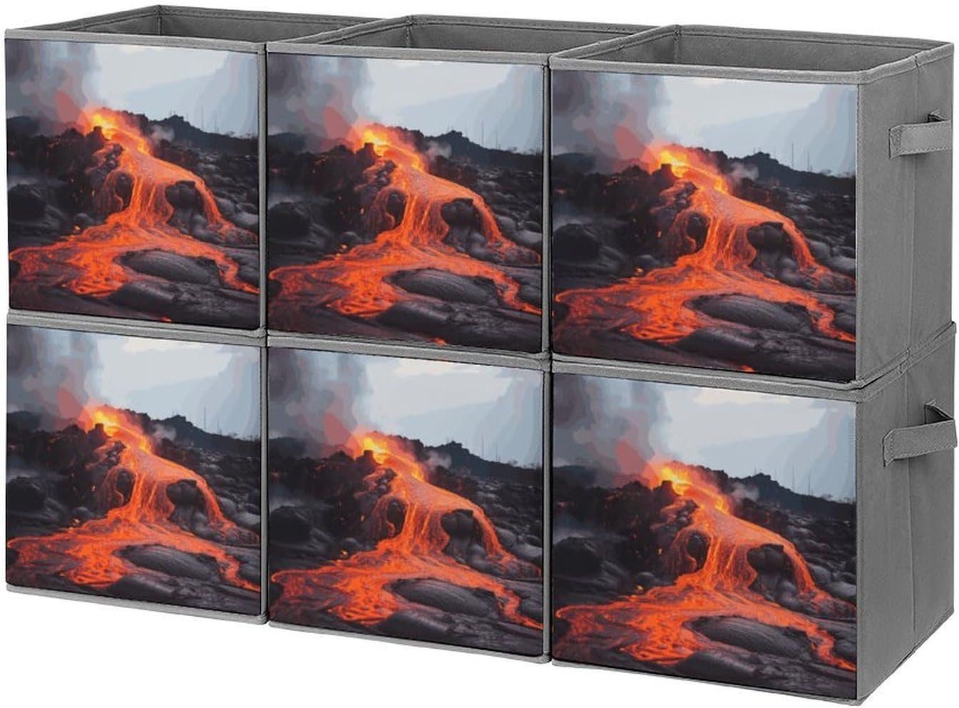 Red Hot Lava from Kilauea Volcano Storage Cubes Set of 6 Storage Bins with Handles Collapsible Storage Basket Fabric Storage Box for Shelves Large Closet Shelf Organizer for Organization 11 Inch
