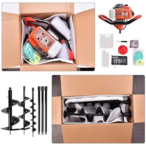 Miniatura 7 de Excavadora de agujeros de poste de 72 CC, excavadora de agujeros de poste de gas de 2 tiempos con 3 brocas de taladro de tierra (4, 8, 12 pulgadas)