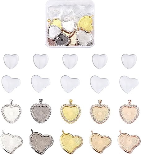 Miniatura 7 de Craftdady 20 bandejas colgantes de bisel de diamantes de imitación de corazón, base de camafeo, ajuste de cabujón, dijes en blanco de 1.831 x 1.575