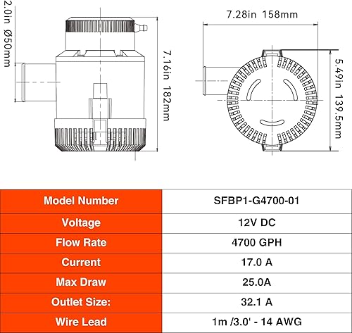 Miniatura 18 de SEAFLO Bomba de sentina Serie 01 500 GPH – Salida de 12 V, 3/4 pulgadas, bomba sumergible marina con protección antibloqueo de aire, certificado CE