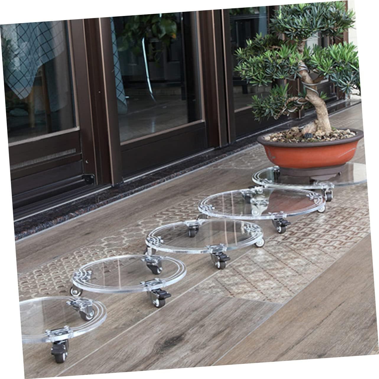 Round Acrylic Plant Stand Wheels Indoor Plant Holder Pot Planter Storage Tray