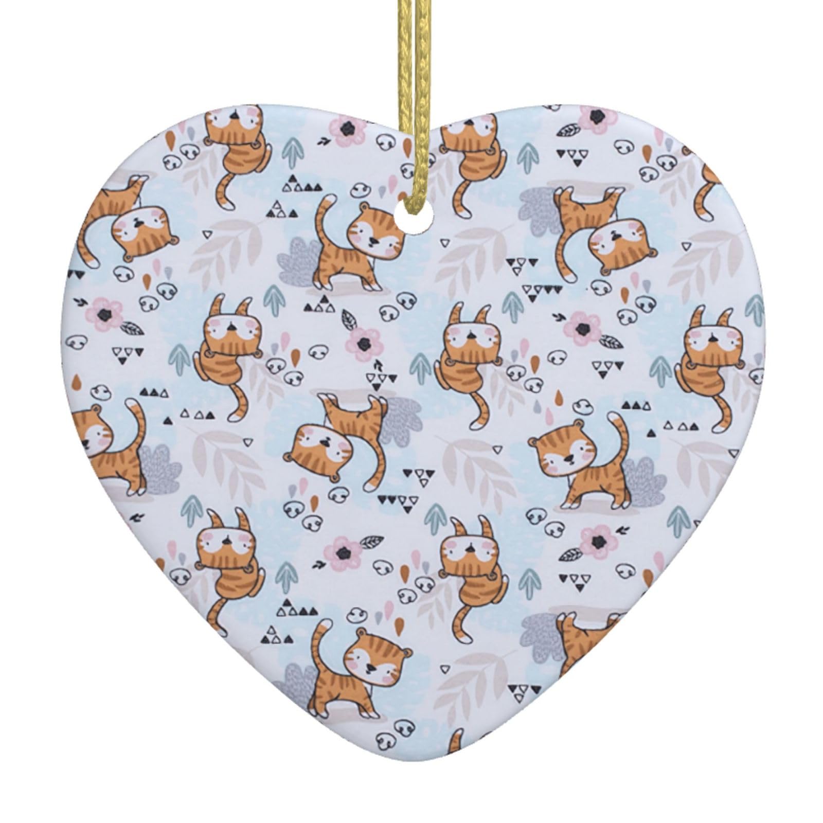 Nbtghga White Llama Cartoon Pattern Print Christmas Ornaments, Ceramic Hanging Ornament, Xmas Tree Decoration, Holiday Home Decor