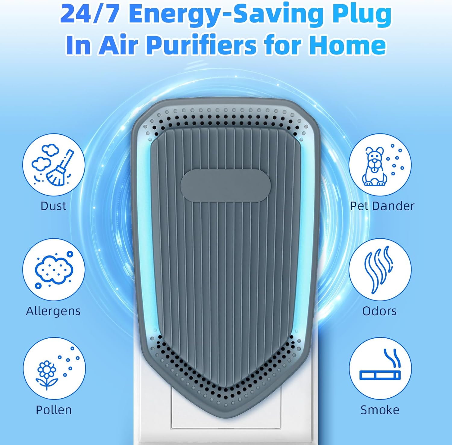 6 PCS Negative Ion Air Purifier, Silent air purifier plug in wall,Portable Air Ion Generator, Absorbing Smoke and Dust&pollen,Purifying Air Ionizers for Home Bedroom, Study, Kitchen and Living Room