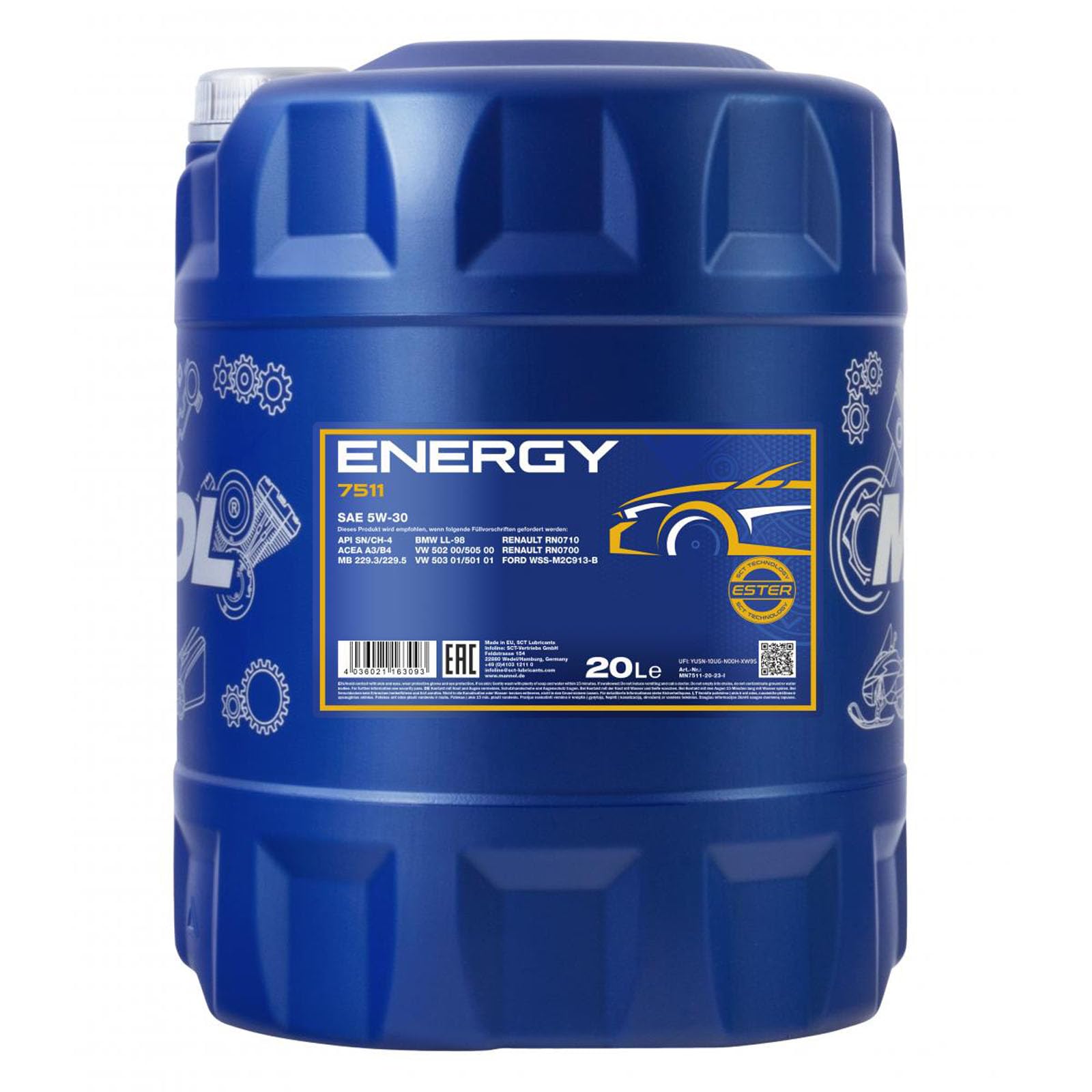 MANNOL 20L Energy 5W-30 Motorenöl API/SL 5W30 ÖL Motoröl + Auslaufhahn