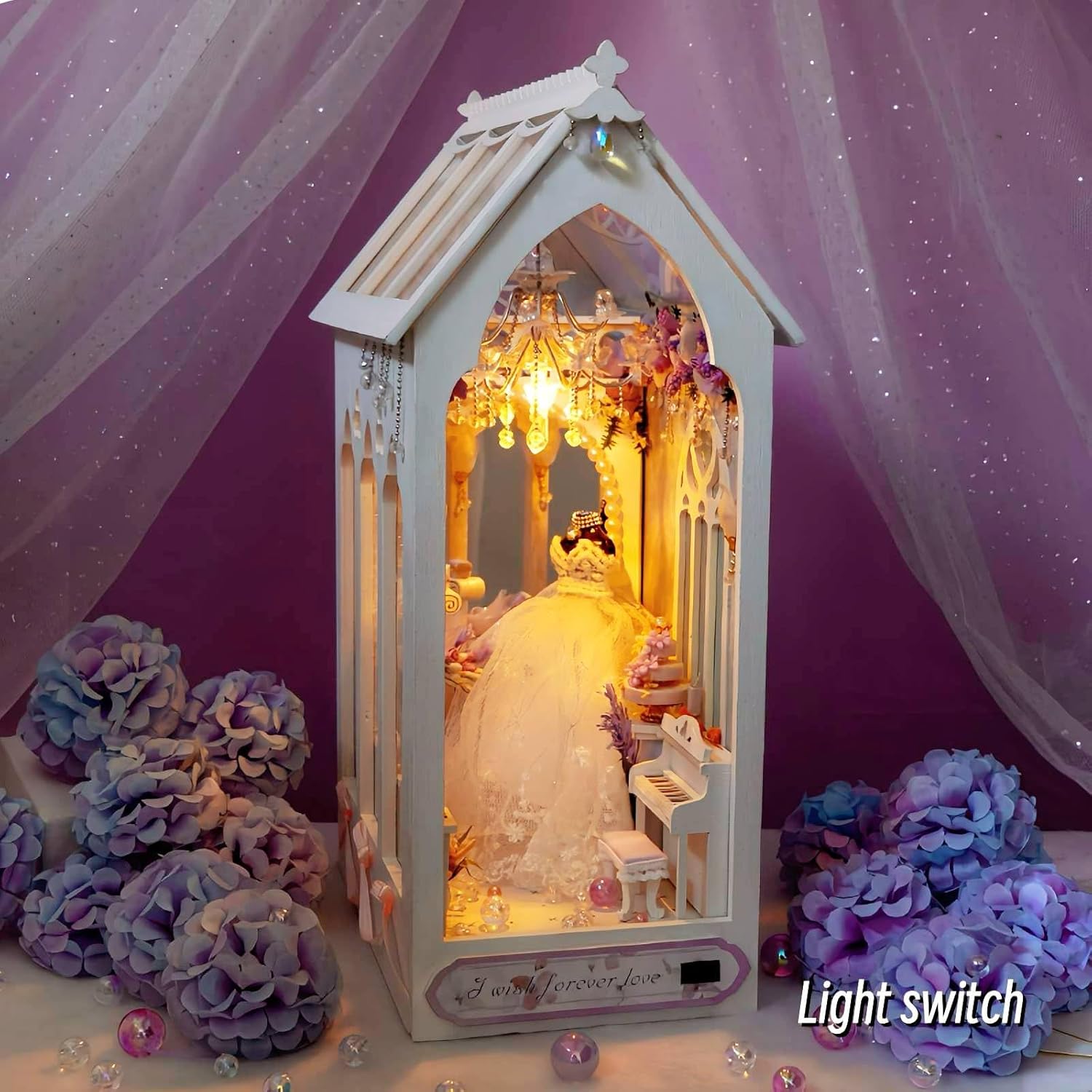 Bastelset Buch Nook, Basteln, Booknook Micro House Building Kit mit LED-Licht, 3D Puzzle aus Holz, schmal, Buchregal, Dekoration, für Erwachsene und Jugendliche, Mini-Spielzeug-Set