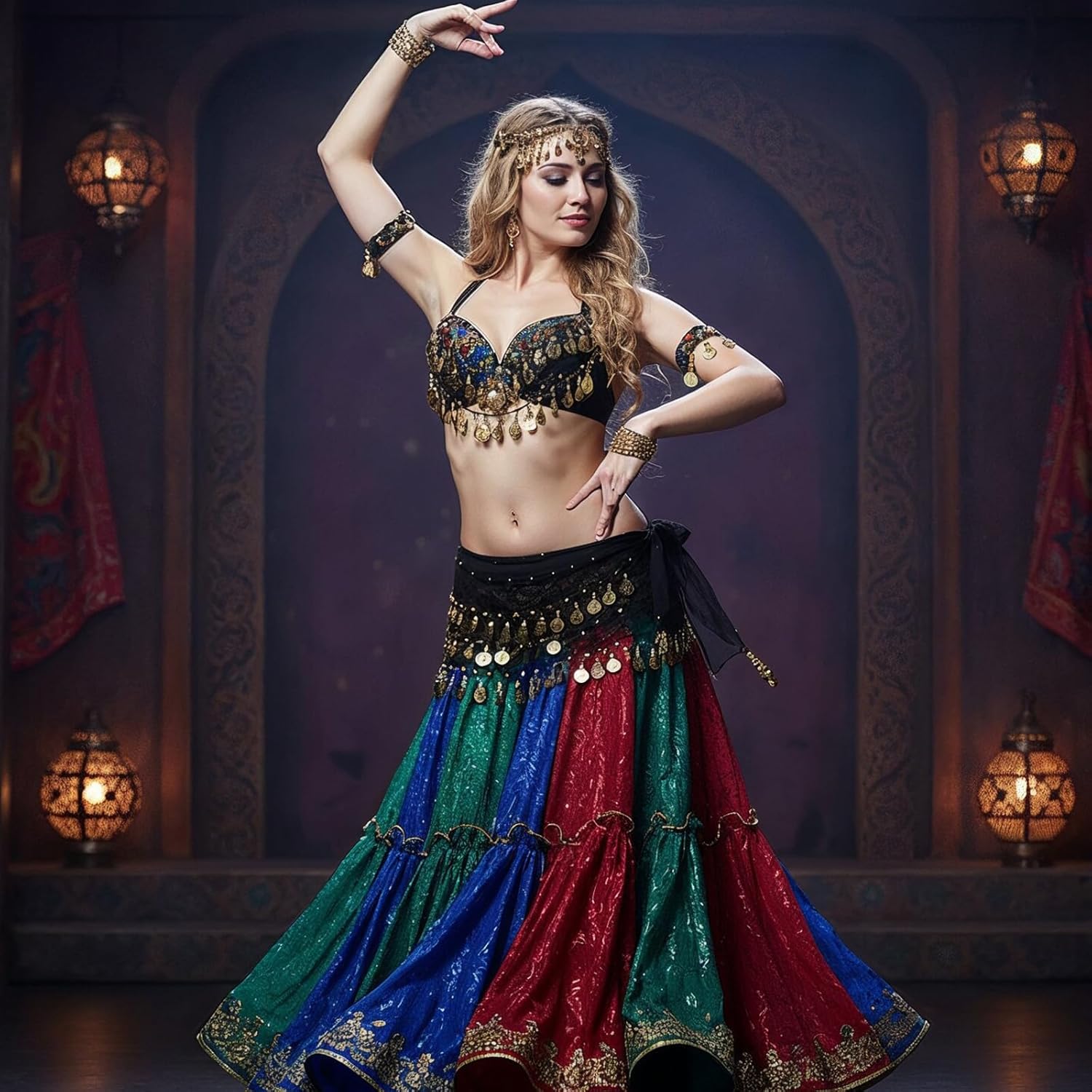 1 Pcs Greek Coin Skirt Hip Scarf Belly Dancing Skirt Outfits for Women Wrap Scarfs Performance Dancer Belt Scarfs Skirts Costume with Sequins and Coins for Yoga Dancing (Black) - Image 3