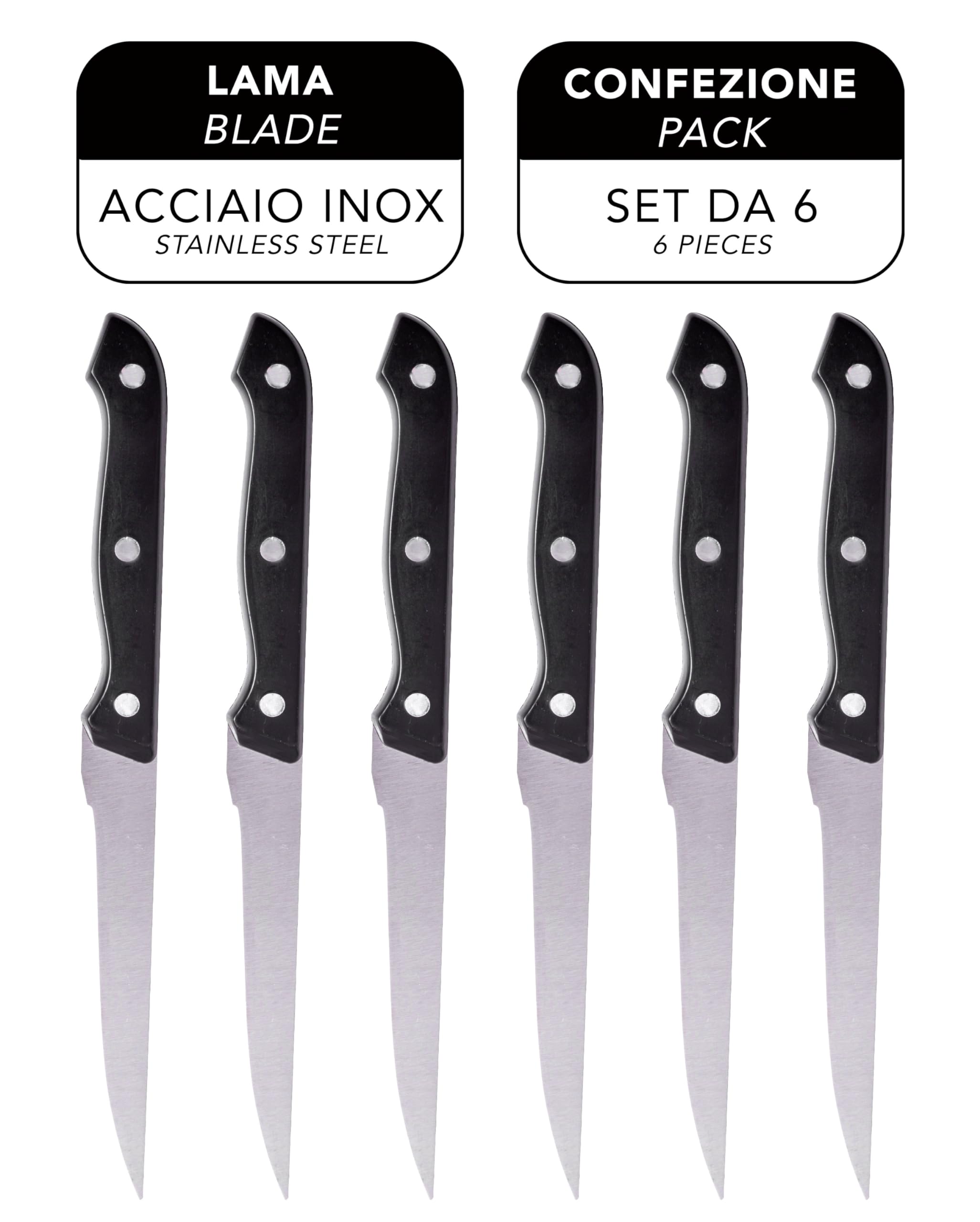 IPEA Cuchillos de Mesa para Carne - Juego de 6 - Cuchillo Carne Afilado con Hoja Lisa de Acero Inoxidable para Cortar Carne y Alimentos para Almuerzo y Cena - Cuchillos para Hogar y Cocina