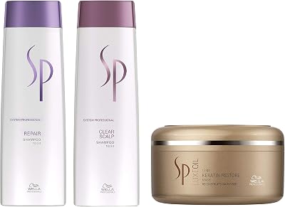 Professionals LuxeOil Keratin Restore Mask, 150ml & Wella Professionals SP Clear Scalp Anti-Dandruff Shampoo 250 ml & WELLA SP Repair Shampoo For Damaged Hair, 250ml