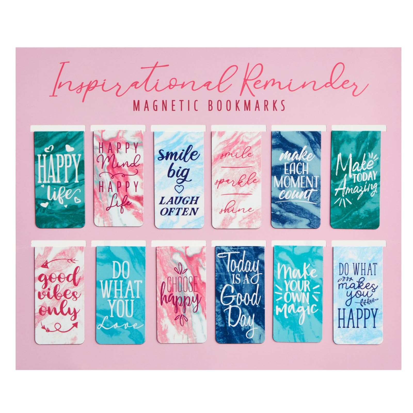 12 Pack Magnetic Bookmarks for Women - Inspirational Book Markers for Reading, Book Accessories (Marble) - Image 9