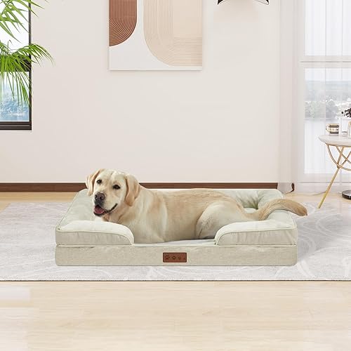 Miniatura 9 de Cama ortopédica para perros de tamaño mediano, sofá cama beige para perros con funda extraíble lavable de espuma viscoelástica para mascotas, cama