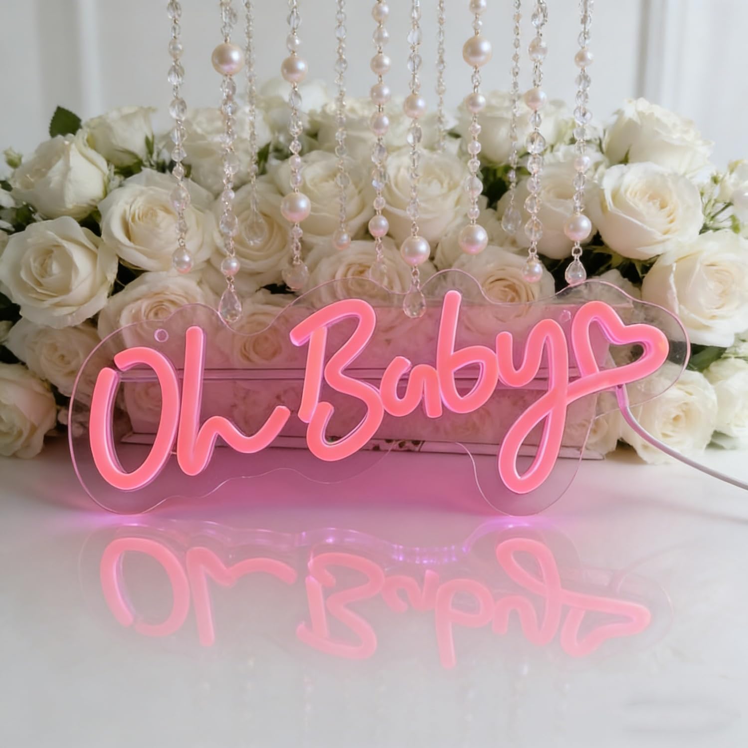Oh Baby Heart Neon Sign LED Light Up Letters for Wall Decor, Warm White Neon Lights for Wedding Proposal Party Decorations, Bedroom Art Decor Marriage Proposal Sign