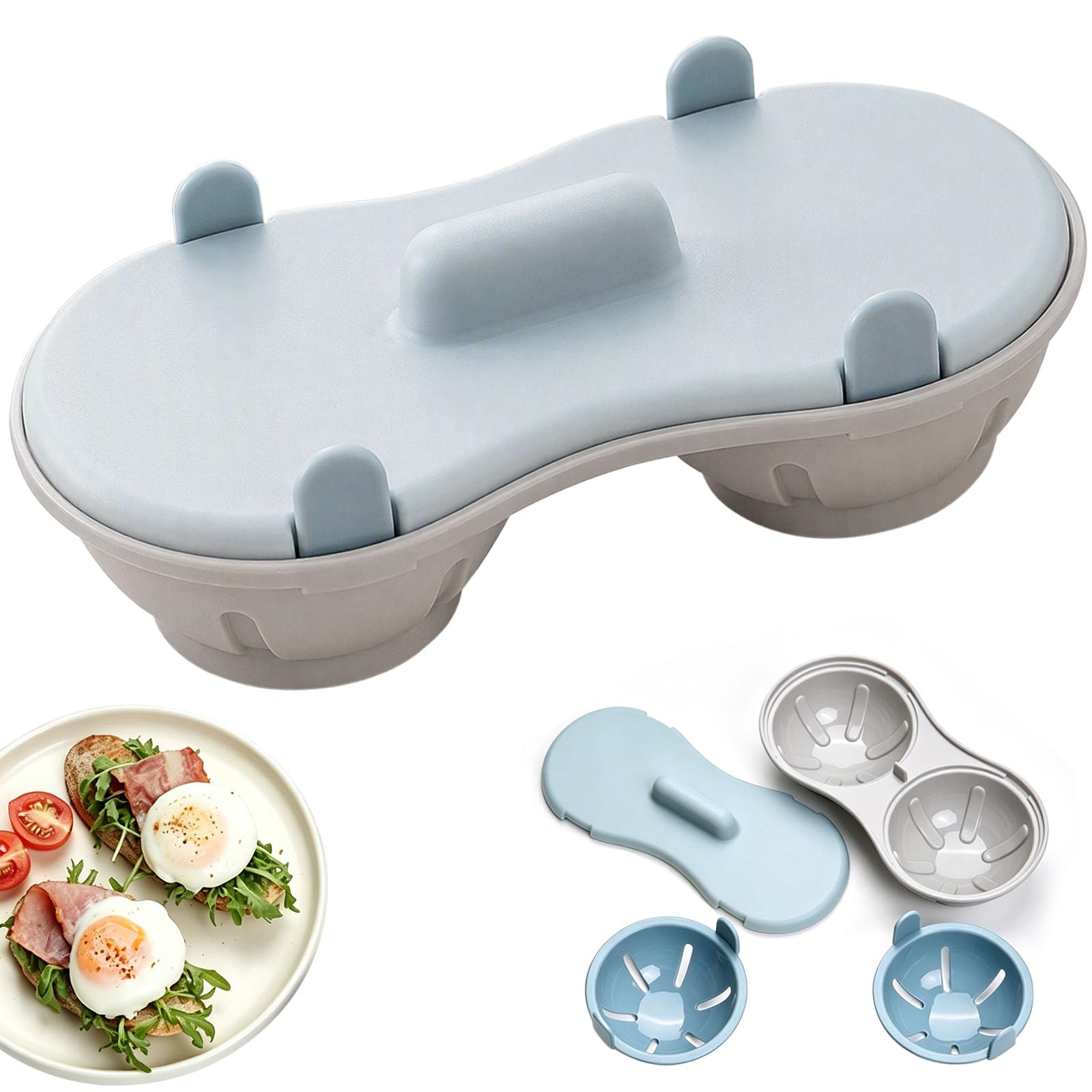 Microwave Egg Poacher 2 Egg Capacity, Non-Stick Poached Egg Maker Microwave