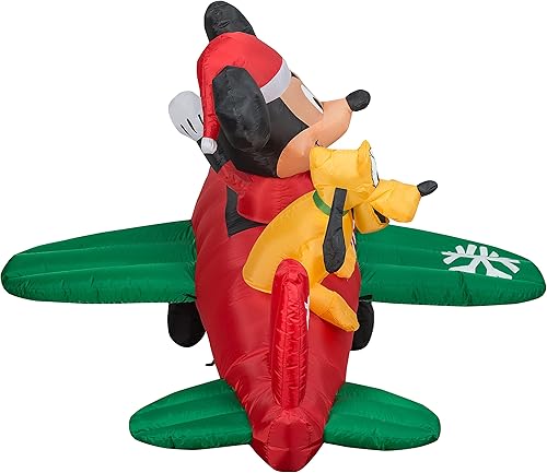 Miniatura 3 de Gemmy Animación inflable Airblown Mickey y Pluto Clubhouse escena de avión con LED Disney, 4.5 pies de alto