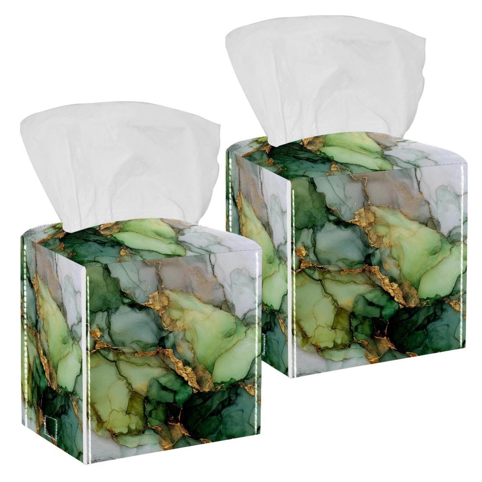 Marble Texture Tissue Box Cover, 2 Pack PU Leather Square Facial Tissue Dispenser Box holder for Home Office Car