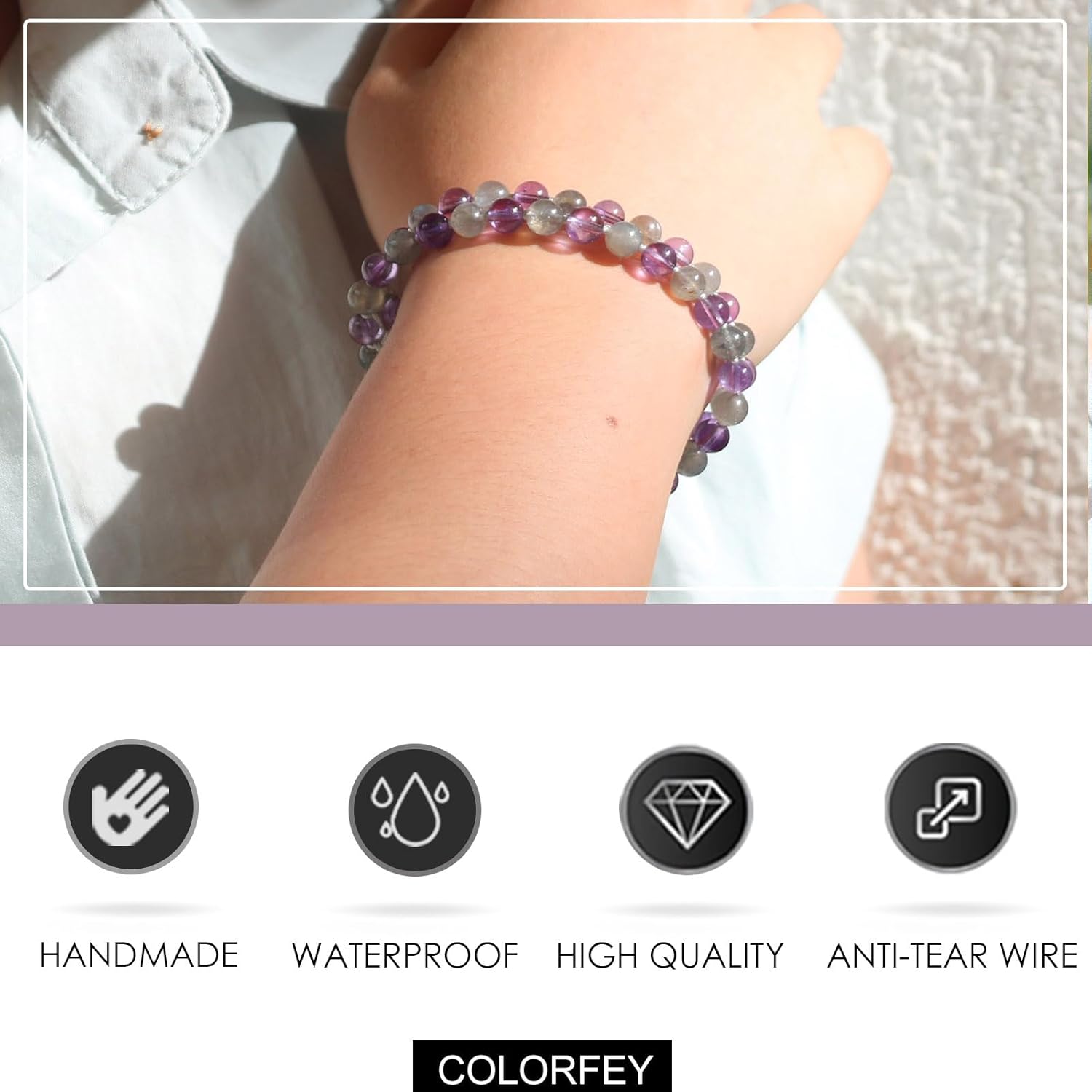 Healing Crystal Beaded Bracelet for Women Men, Handmade Bead Natural Tiger Eye Amethystal Malachite Stone Double Layer Bracelets 6mm, Adjustable Bracelets Valentine’s Day Gift for Her - Image 8