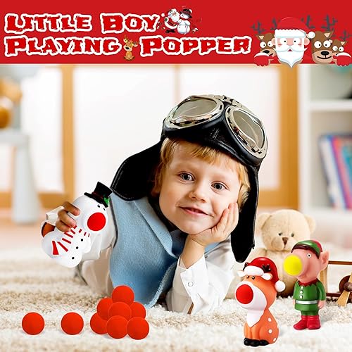 Miniatura 4 de Vinsot 3 juguetes de Navidad Poppers, muñeco de nieve, Papá Noel, reno de Papá Noel, bola de disparo, juego de disparos con 15 bolas de espuma para